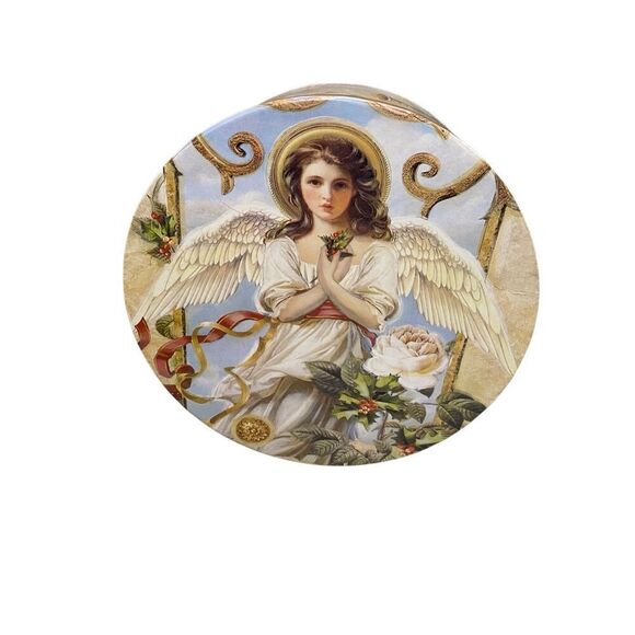 Vintage Christmas Angel Victorian Style Round Gift Hat Box Holiday Decor Xmas - Picture 3 of 10
